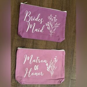 Bridesmaid and Matron of Honor Pink Pouches and Cards